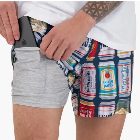 NWT Party Pants Beer Can Red Shote Blue Drawstring Swim Trunks Mens XXL - Picture 2 of 16